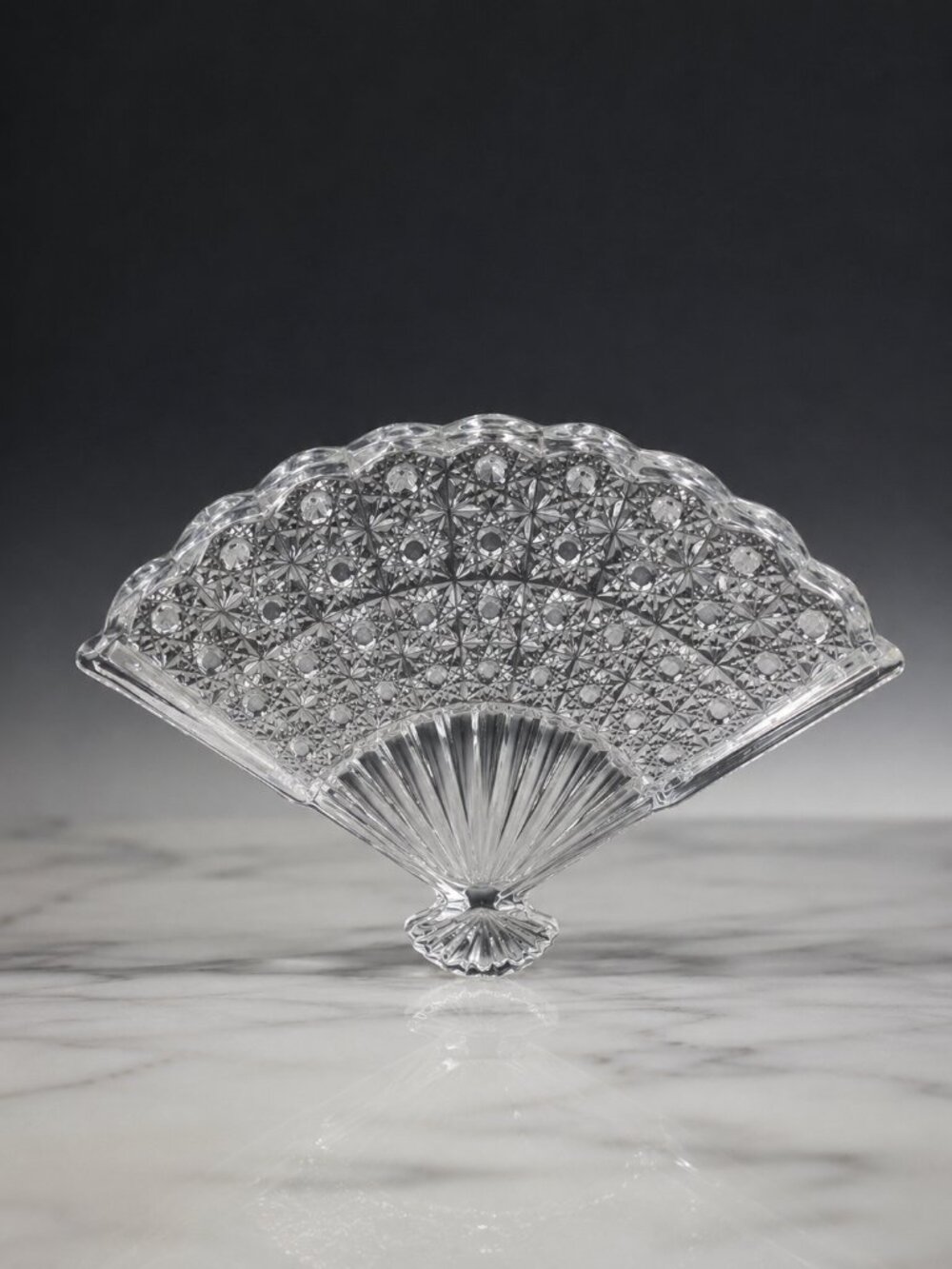 Vintage Fan Shaped Pressed Glass Relish Tray Daisy & Button Pattern
